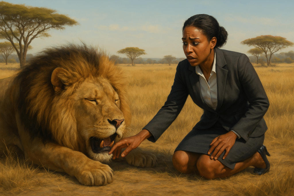 When yuh han inna lion mout, tek time draw it out