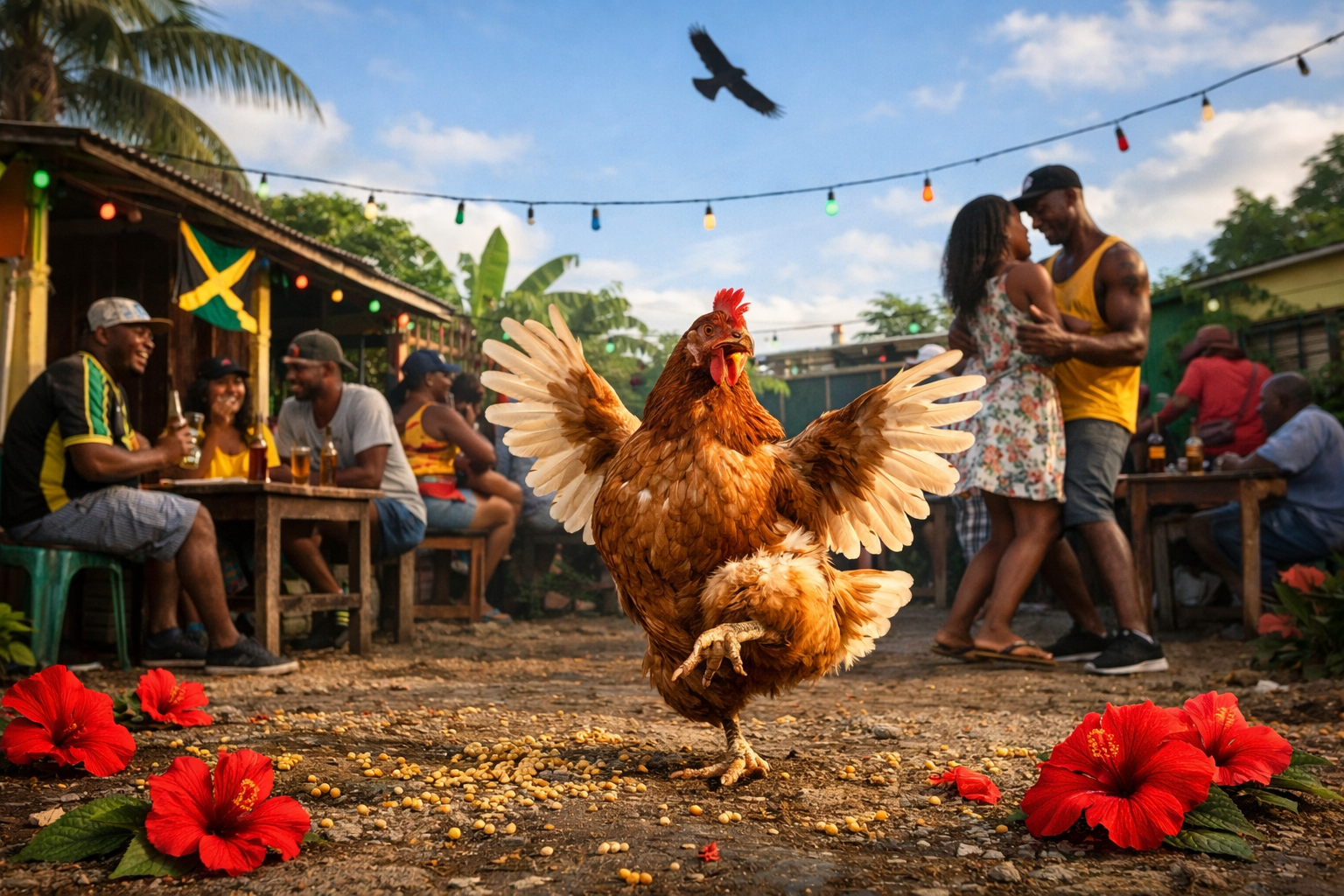Chicken merry, hawk deh near