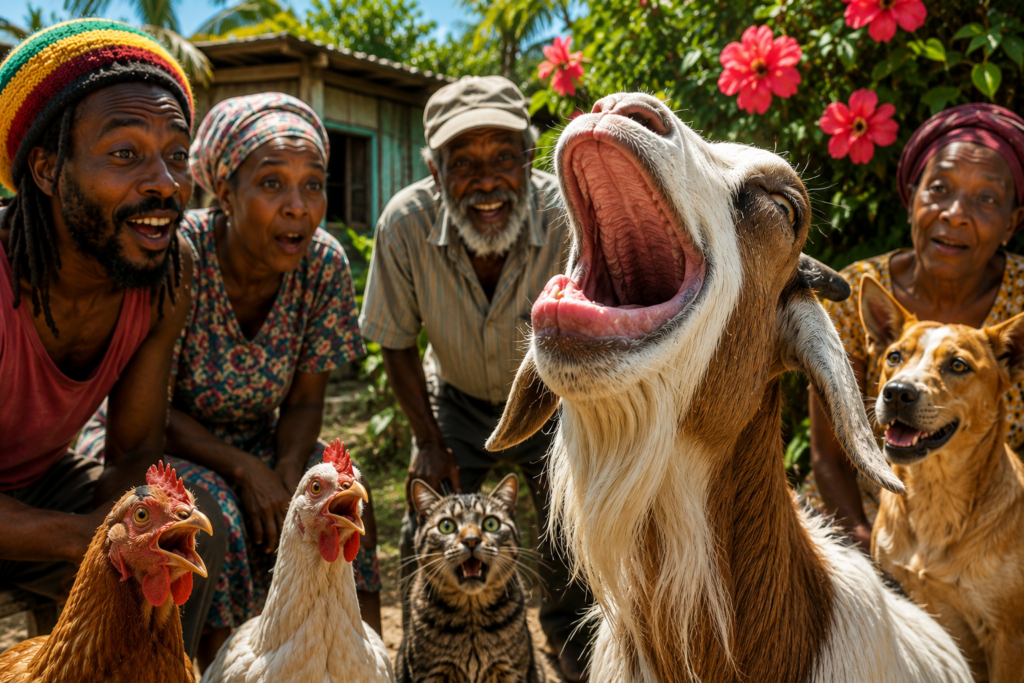 Goat laugh, everybody find out sey ’im nuh got no teeth.